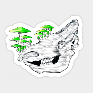 Neon Mushroom Woolly Rhino Skull Sticker